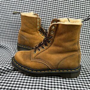 Dr Martens Shearling Insulated 1460 Pascal Butterscotch Brown Suede Boots Wmns 6